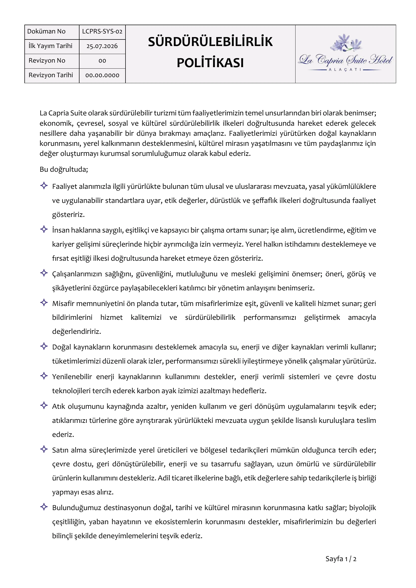 Sürdürülebilirlik Politikası
